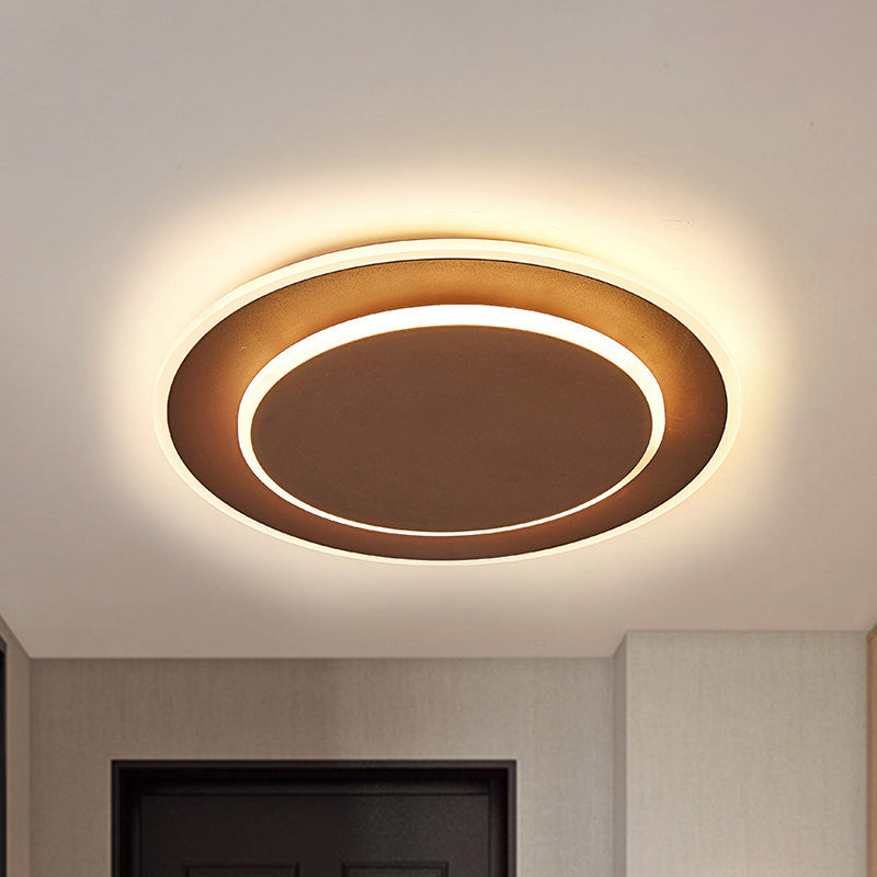 Minimalist Round Acrylic LED Flush Mount Ceiling Light - 16"/19.5" Width in White/Coffee Finish, Warm/White Light Options