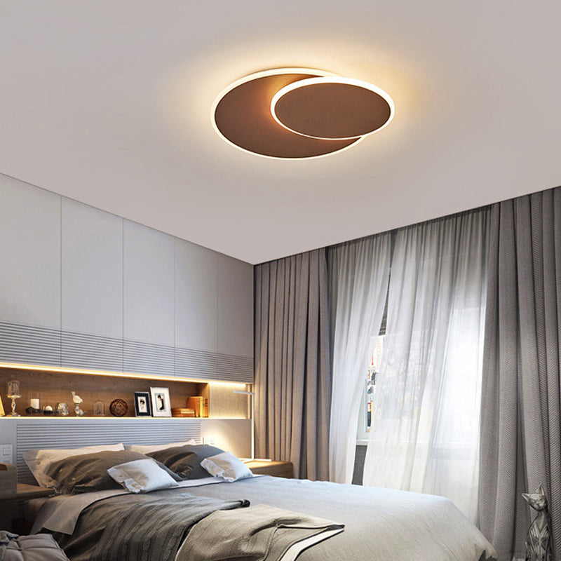 Minimalist Round Acrylic LED Flush Mount Ceiling Light - 16"/19.5" Width in White/Coffee Finish, Warm/White Light Options