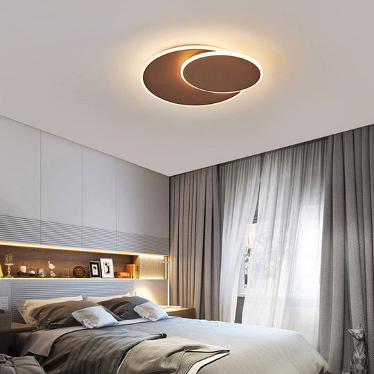 Minimalist Round Acrylic LED Flush Mount Ceiling Light - 16"/19.5" Width in White/Coffee Finish, Warm/White Light Options