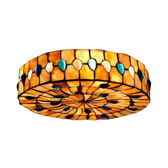 Semi Flush Stained Glass Ceiling Light Fixture with Tiffany Style Jewel Decoration