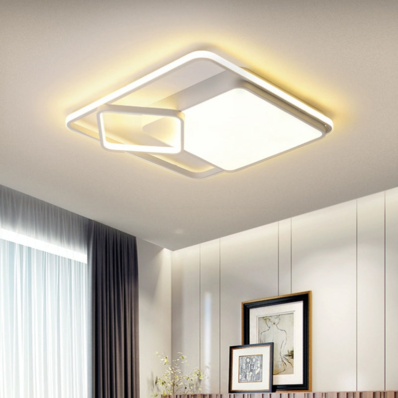 18"/21.5" Square LED Flush Mount Light - Contemporary Acrylic Ceiling Lamp, Warm/White Light, Remote Control, Dimmable