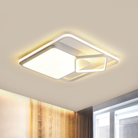 18"/21.5" Square LED Flush Mount Light - Contemporary Acrylic Ceiling Lamp, Warm/White Light, Remote Control, Dimmable