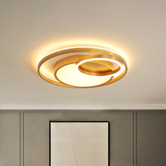 Stepless Dimming Gold LED Flush Mount Ceiling Lamp - 16"/23.5" Wide Circle Acrylic Light Fixture, Remote Control + Warm/White Light