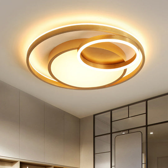 Stepless Dimming Gold LED Flush Mount Ceiling Lamp - 16"/23.5" Wide Circle Acrylic Light Fixture, Remote Control + Warm/White Light