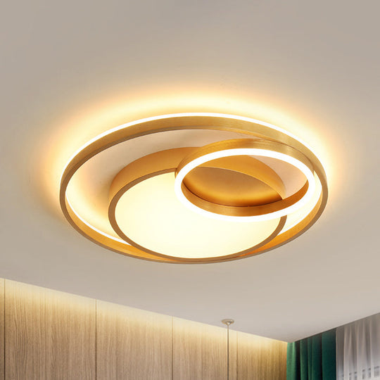 Stepless Dimming Gold LED Flush Mount Ceiling Lamp - 16"/23.5" Wide Circle Acrylic Light Fixture, Remote Control + Warm/White Light