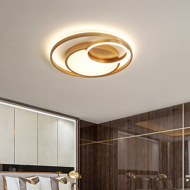 Stepless Dimming Gold LED Flush Mount Ceiling Lamp - 16"/23.5" Wide Circle Acrylic Light Fixture, Remote Control + Warm/White Light