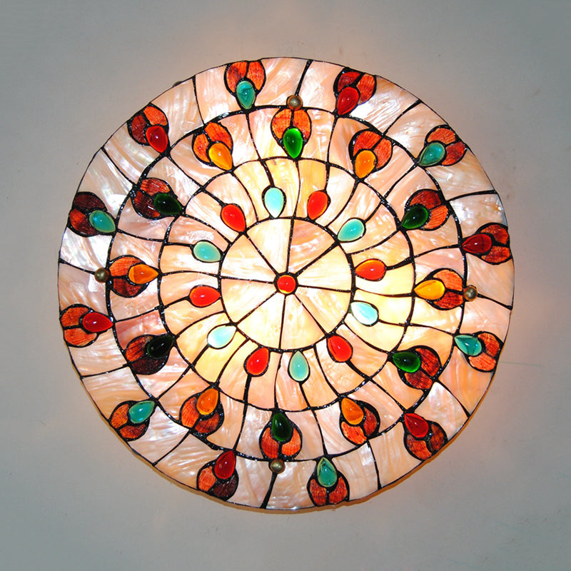 Semi Flush Stained Glass Ceiling Light Fixture with Tiffany Style Jewel Decoration