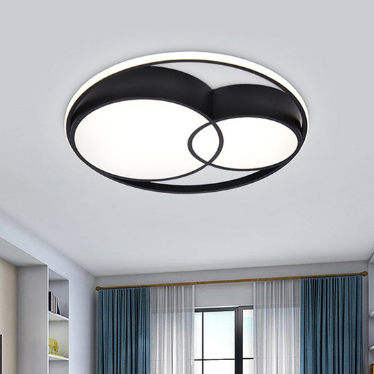 2-Drum Nordic Style Black LED Flush Mount Ceiling Light Fixture with Acrylic Panels in Warm/White/3 Color Options