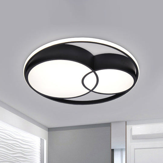 2-Drum Nordic Style Black LED Flush Mount Ceiling Light Fixture with Acrylic Panels in Warm/White/3 Color Options