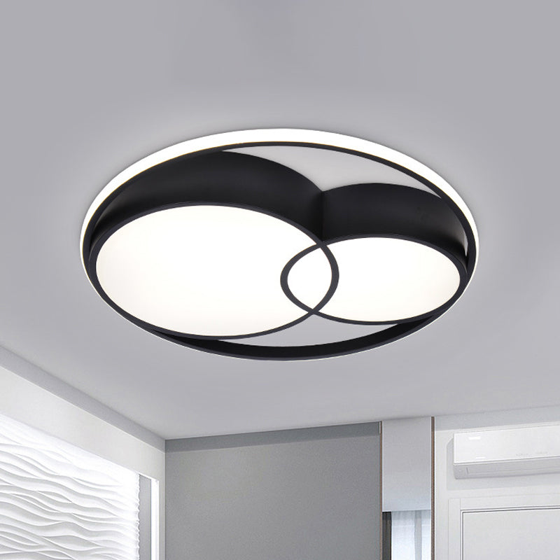 2-Drum Nordic Style Black Led Flush Mount Ceiling Light Fixture With Acrylic Panels In Warm/White/3