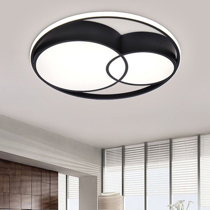 2-Drum Nordic Style Black LED Flush Mount Ceiling Light Fixture with Acrylic Panels in Warm/White/3 Color Options