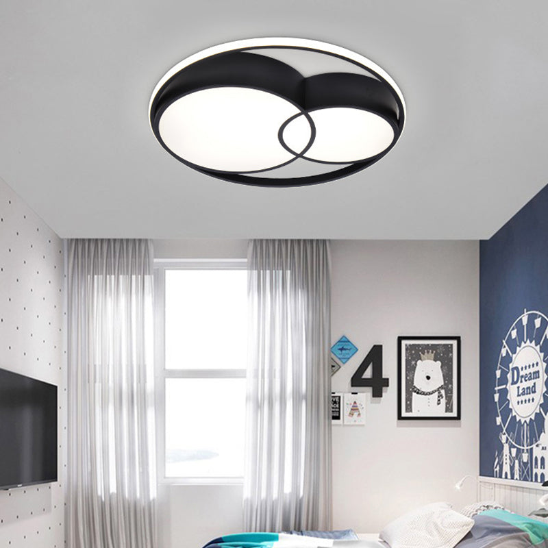 2-Drum Nordic Style Black LED Flush Mount Ceiling Light Fixture with Acrylic Panels in Warm/White/3 Color Options