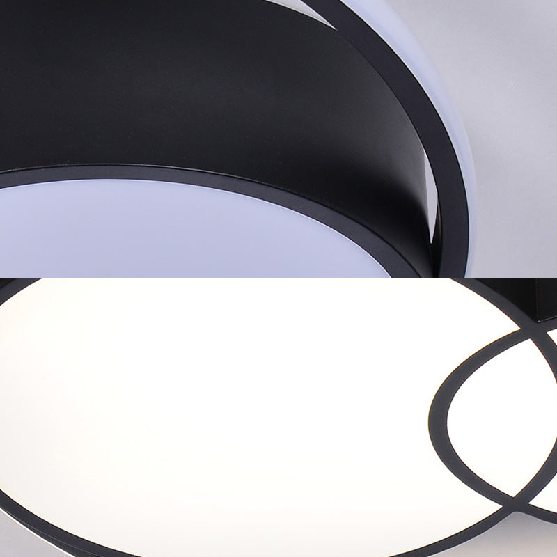 2-Drum Nordic Style Black LED Flush Mount Ceiling Light Fixture with Acrylic Panels in Warm/White/3 Color Options