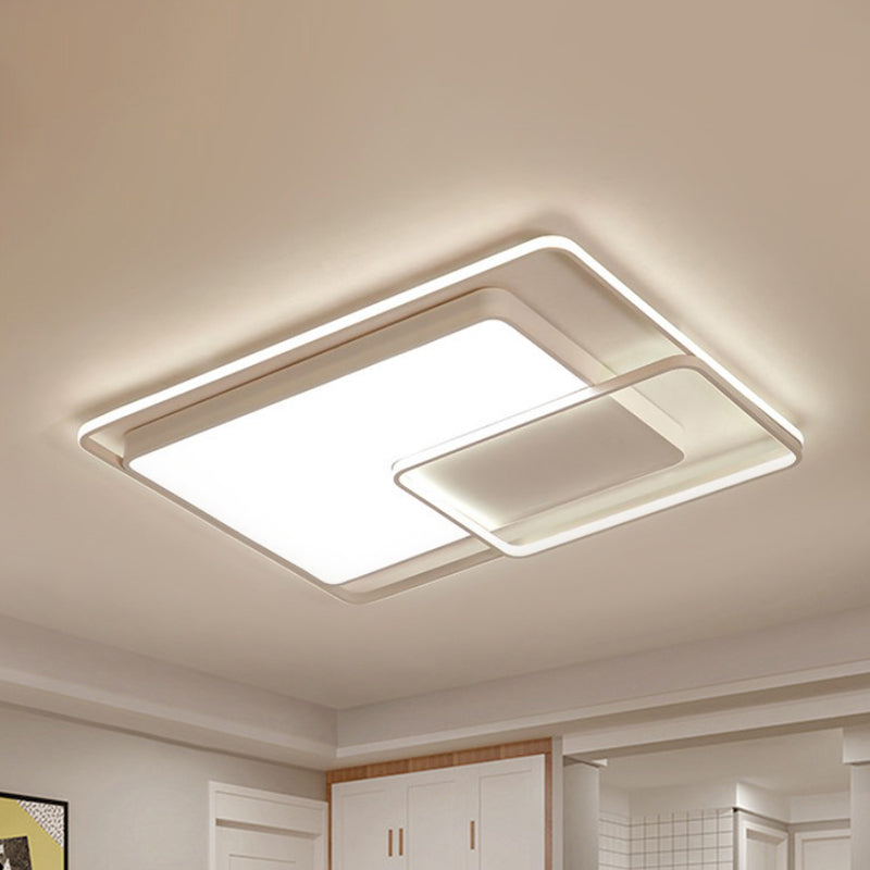 16-35.5" W Modern White Rectangle Ceiling Light with High Penetrated Acrylic LED - Flushmount in Warm/White/3 Color Light