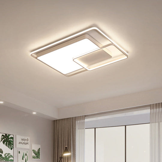 16-35.5" W Modern White Rectangle Ceiling Light with High Penetrated Acrylic LED - Flushmount in Warm/White/3 Color Light