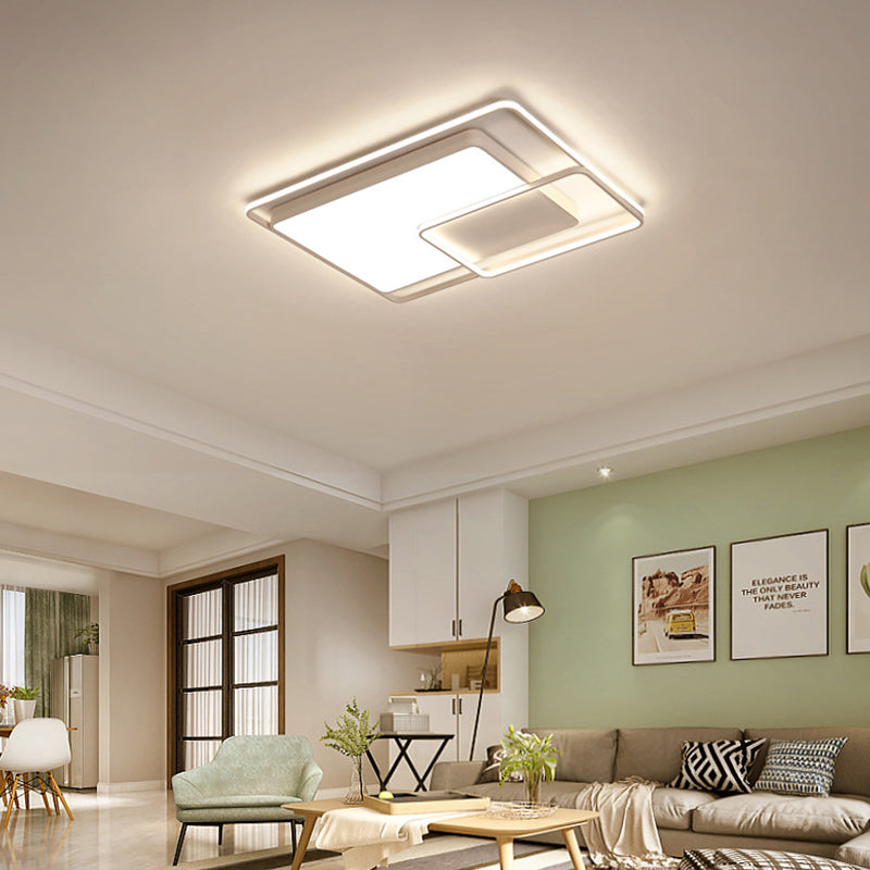 16-35.5" W Modern White Rectangle Ceiling Light with High Penetrated Acrylic LED - Flushmount in Warm/White/3 Color Light