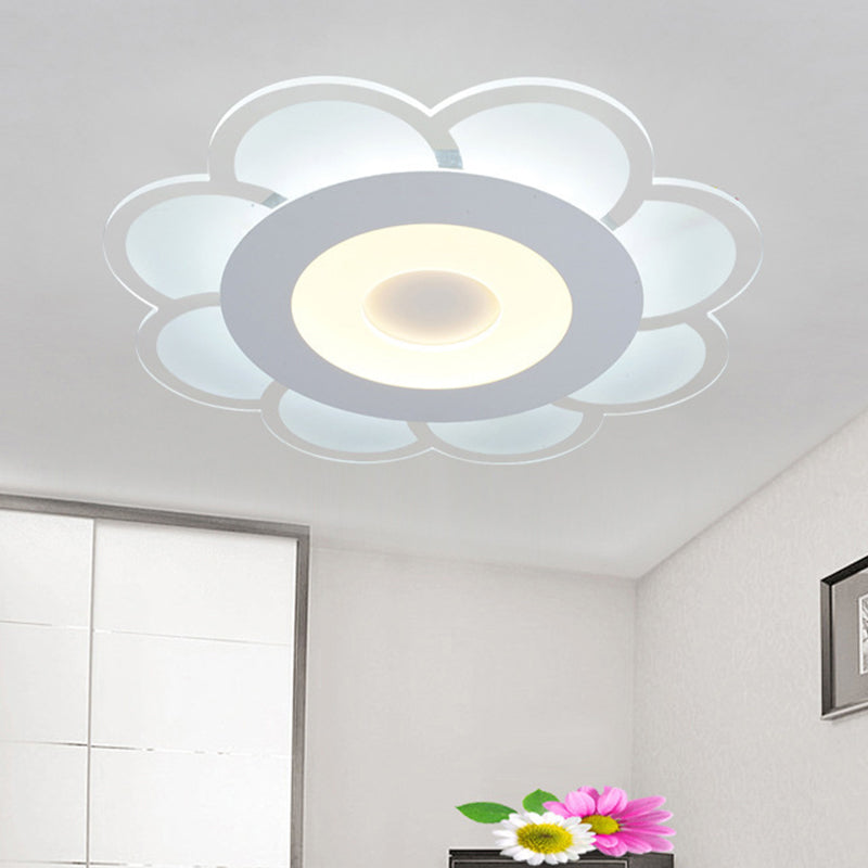 8"/16.5"/20.5" W White 8-Petal Flush Mount Ceiling Light - Nordic Frosted Acrylic LED Flush Lamp