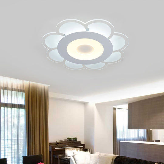 8"/16.5"/20.5" W White 8-Petal Flush Mount Ceiling Light - Nordic Frosted Acrylic LED Flush Lamp