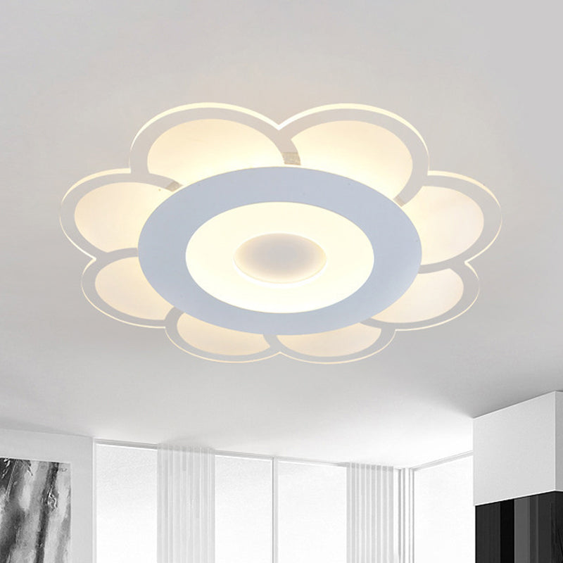 8"/16.5"/20.5" W White 8-Petal Flush Mount Ceiling Light - Nordic Frosted Acrylic LED Flush Lamp