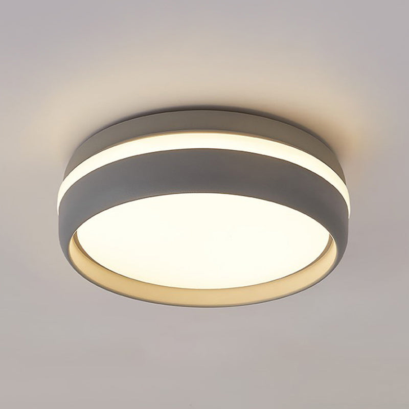 Black/Grey Drum Led Flush Mount Ceiling Light With Integrated Acrylic Shade Kit Grey / White