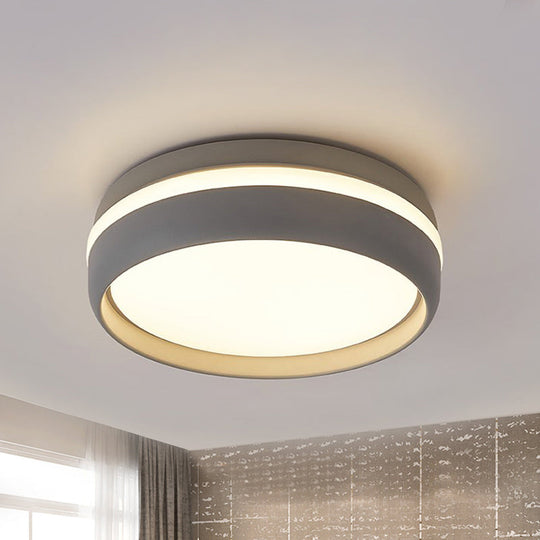 Black/Grey Drum Led Flush Mount Ceiling Light With Integrated Acrylic Shade Kit