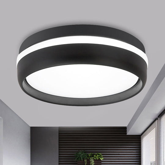 Black/Grey Drum Led Flush Mount Ceiling Light With Integrated Acrylic Shade Kit Black / White