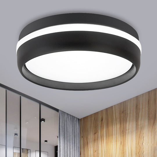 Black/Grey Drum Led Flush Mount Ceiling Light With Integrated Acrylic Shade Kit