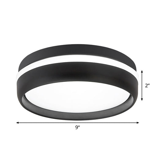 Black/Grey Drum Led Flush Mount Ceiling Light With Integrated Acrylic Shade Kit