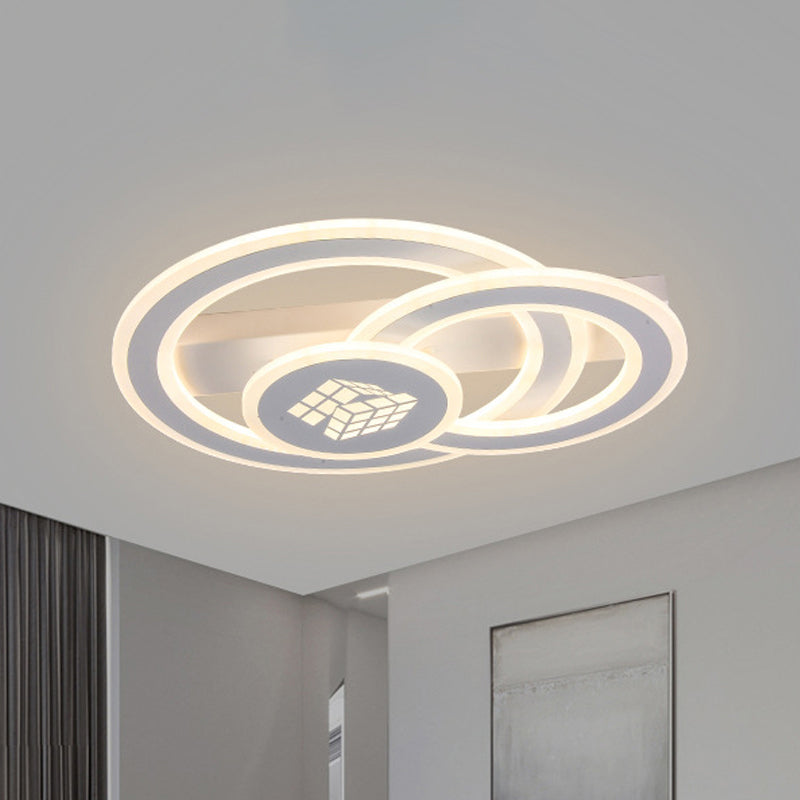 Plafonnier LED contemporain en acrylique à motif carré - Lumière chaude/blanche, éclairage de plafond à intensité variable avec télécommande