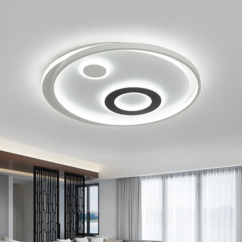 18"/21.5" Dia LED Flush Lamp Kit - Modern Metallic White Ceiling Light with Warm/White Light