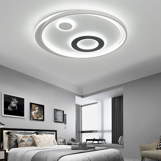 18"/21.5" Dia LED Flush Lamp Kit - Modern Metallic White Ceiling Light with Warm/White Light