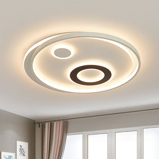 18"/21.5" Dia LED Flush Lamp Kit - Modern Metallic White Ceiling Light with Warm/White Light