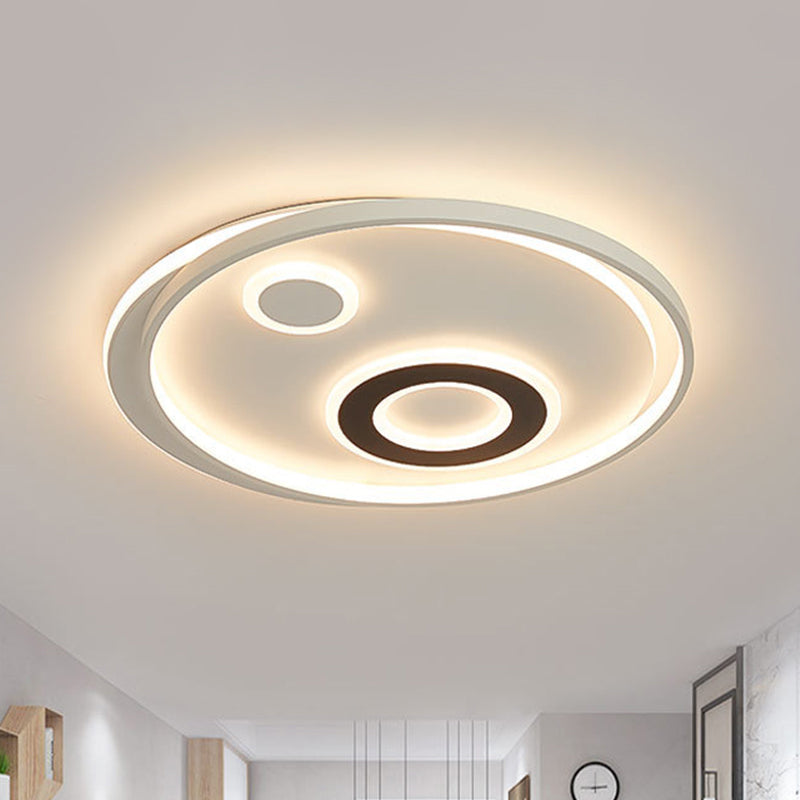 18"/21.5" Dia LED Flush Lamp Kit - Modern Metallic White Ceiling Light with Warm/White Light