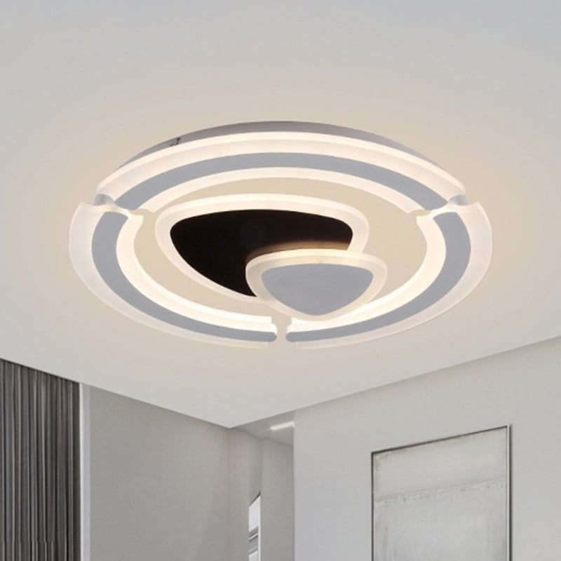 Modern Led Acrylic Flushmount Ceiling Lamp In Black/White Triangle Design With Remote Control