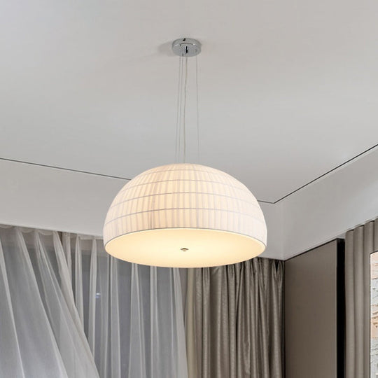 White Fabric Dome Hanging Ceiling Light - Modern Chandelier With 4 Lights