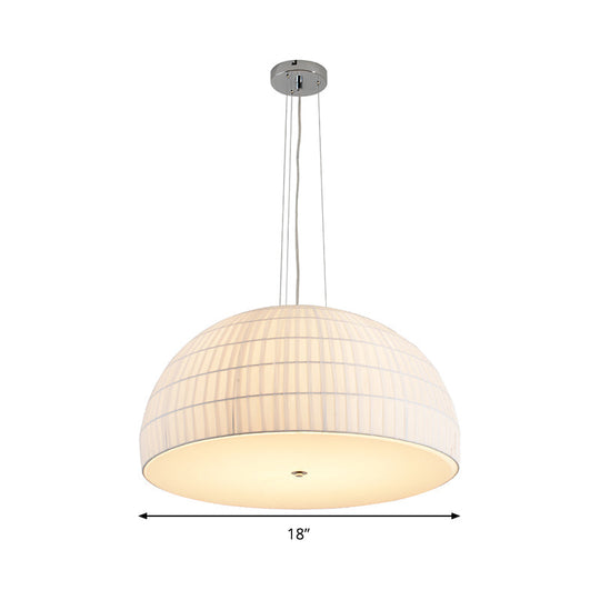 Modern Fabric Dome Ceiling Light - White Chandelier with 4 Lights