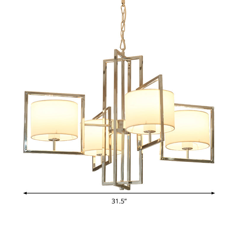 Modern Chrome Cylinder Fabric Shade Chandelier - 4-Light Bedroom Ceiling Light