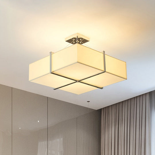 Modern Square Fabric Ceiling Light, Semi Flush Mount in Gold - 4 Lights