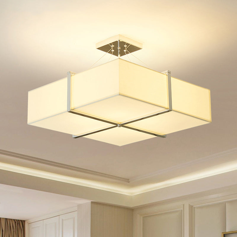 Modern Square Fabric Ceiling Light Semi Flush Mount In Gold - 4 Lights