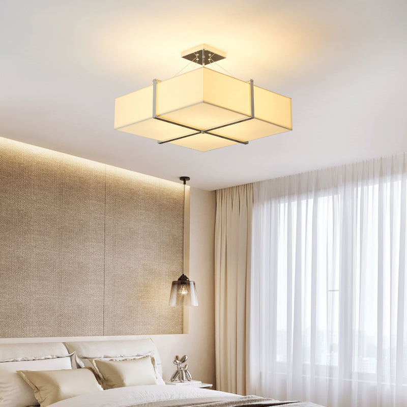 Modern Square Fabric Ceiling Light Semi Flush Mount In Gold - 4 Lights