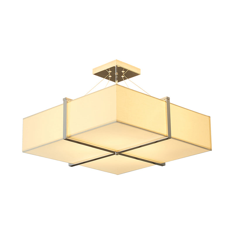 Modern Square Fabric Ceiling Light Semi Flush Mount In Gold - 4 Lights