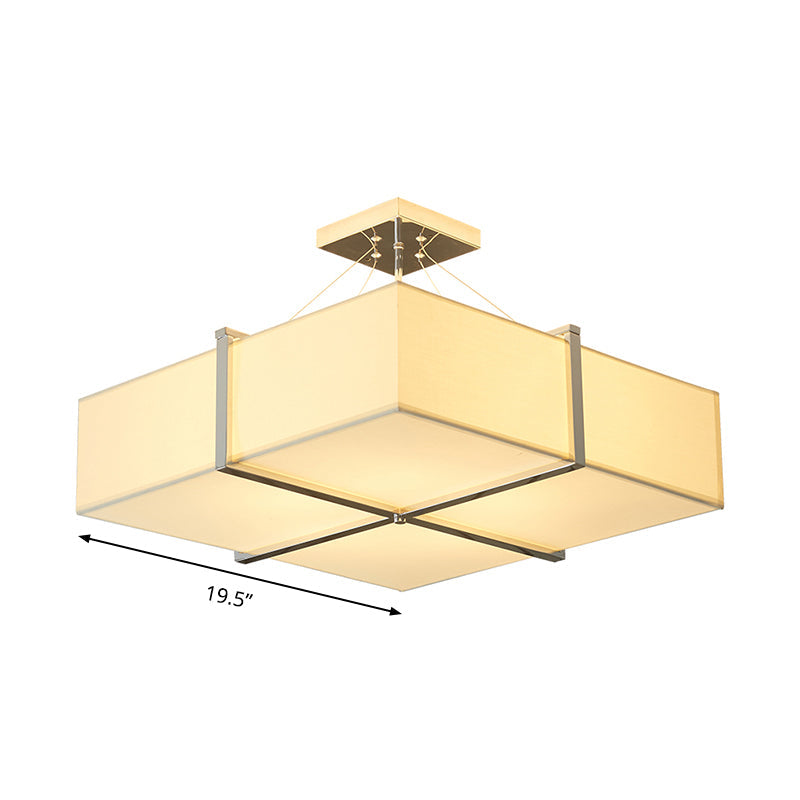 Modern Square Fabric Ceiling Light, Semi Flush Mount in Gold - 4 Lights