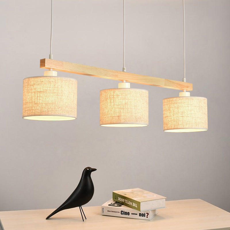 Flaxen Square/Drum Island Pendant Light For Dining Room - Simple Style With Fabric Shade