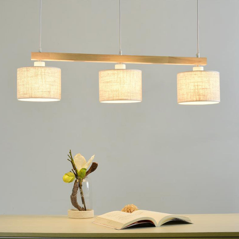 Flaxen Square/Drum Island Pendant Light For Dining Room - Simple Style With Fabric Shade