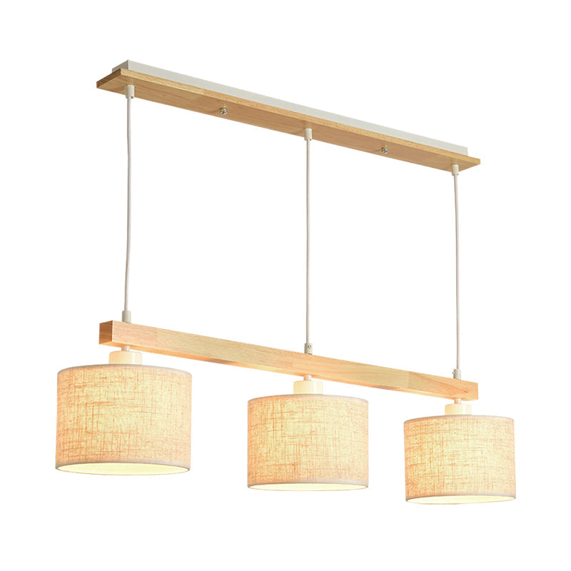 Flaxen Square/Drum Island Pendant Light For Dining Room - Simple Style With Fabric Shade