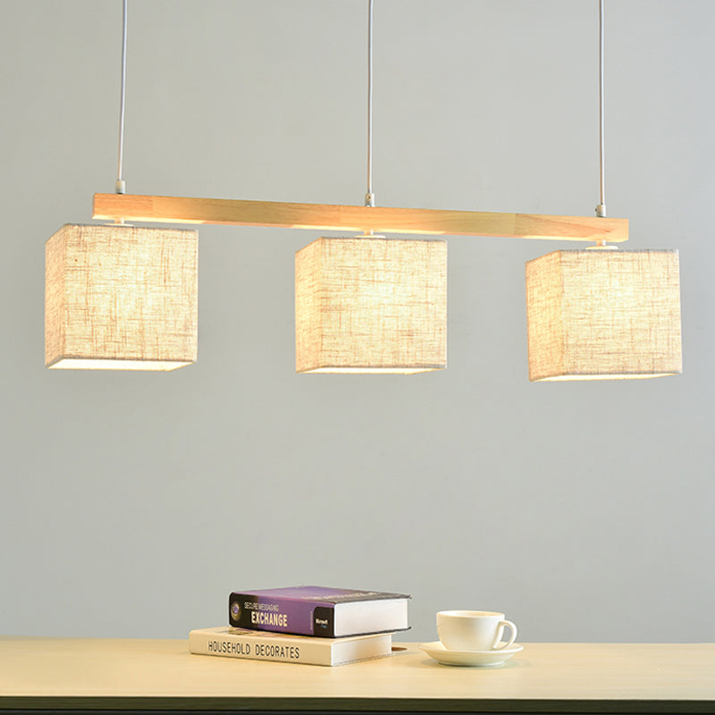 Flaxen Square/Drum Island Pendant Light For Dining Room - Simple Style With Fabric Shade / Square