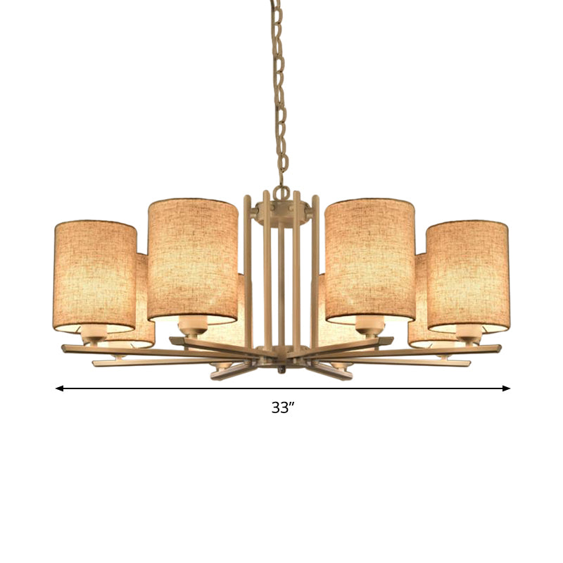 White Metal Sputnik Chandelier With Cylinder Fabric Shade - Modern Lighting For Ceiling (6/8 Heads)