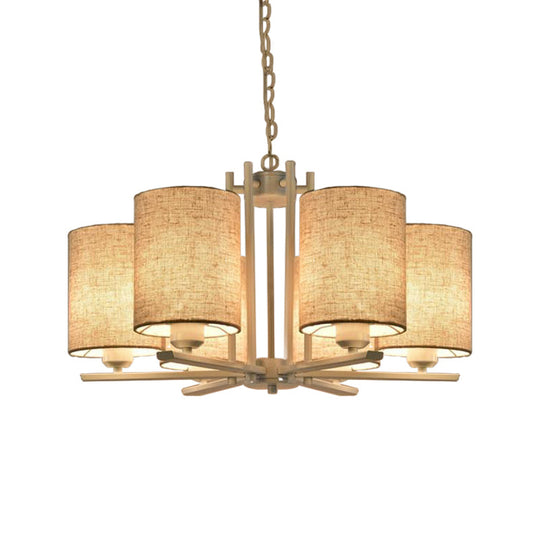 Modern Metal Sputnik Chandelier with White Finish and Cylinder Fabric Shade - 6/8 Heads Hanging Ceiling Lamp