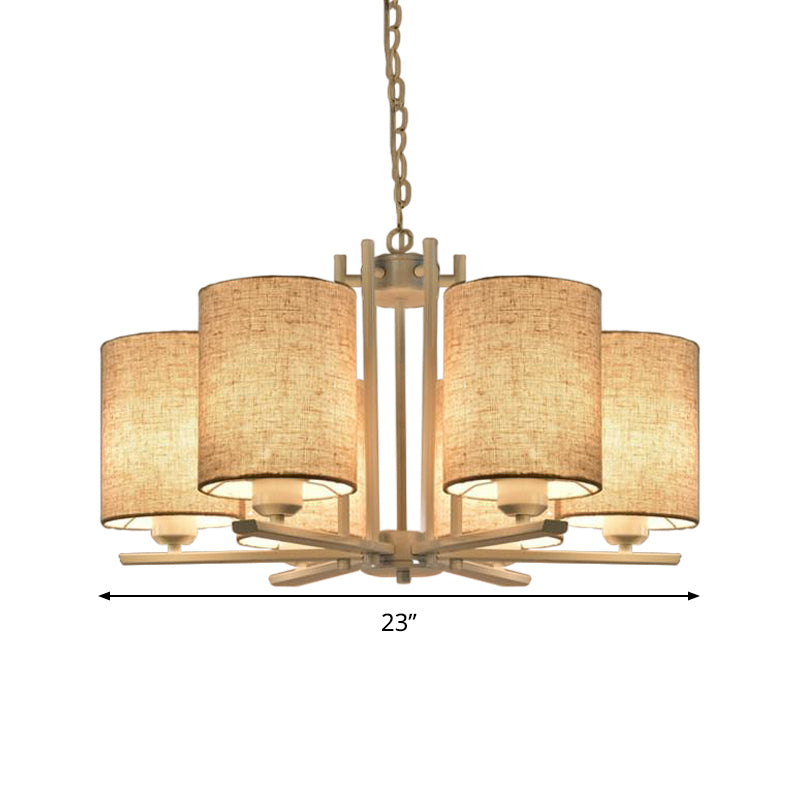 White Metal Sputnik Chandelier With Cylinder Fabric Shade - Modern Lighting For Ceiling (6/8 Heads)