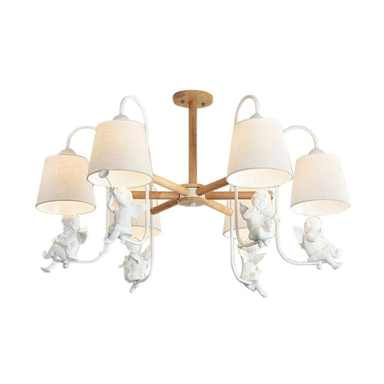 Contemporary 6-Light White Barrel Chandelier with Angel Fabric Suspension